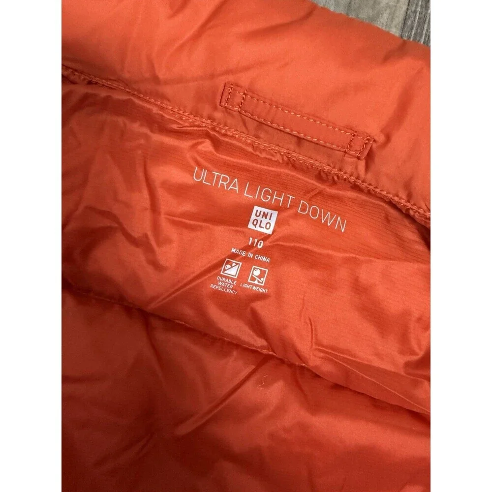 UNIQLO Quilted Puffer Vest Kids 3-4Y Orange Ultra Light Packable Full Zip New